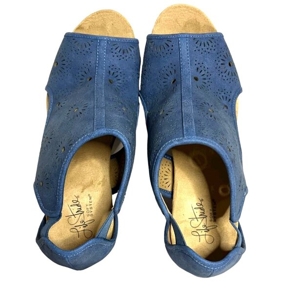 LifeStride Womens Blue Cork Wedge Sandals With Laser-Cut Floral Design - Picture 3 of 8